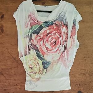 Papaya Cream Blouse with Graphic Floral Design